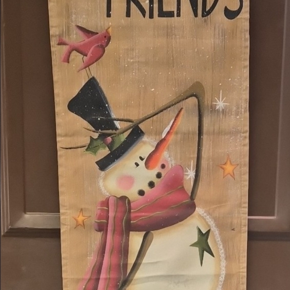 Festive Snowman Wall Hanging with Pink Scarf